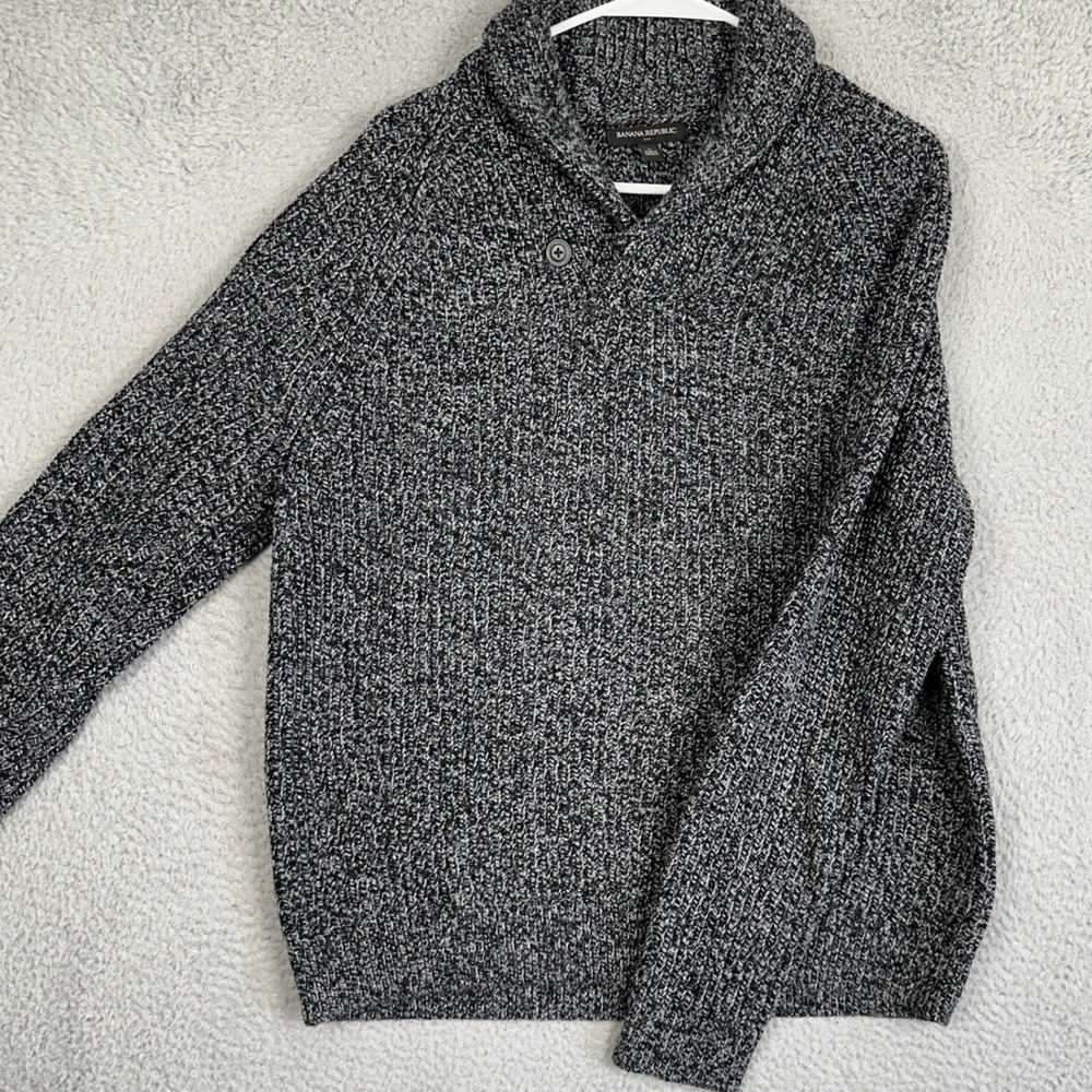 Banana Republic Wool Blend Knit Sweater Mens Large Black Shawl Collar Pullover